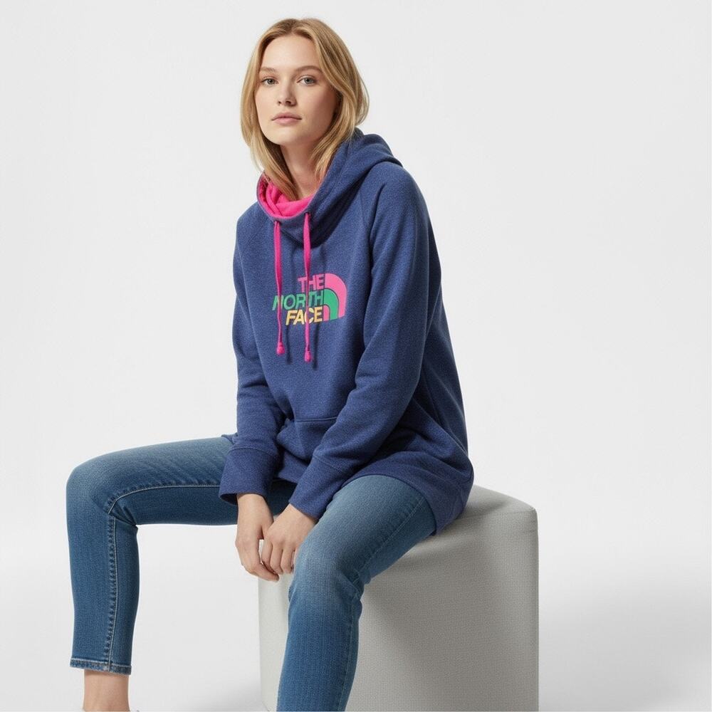 The North Face Hoodie Sweatshirt Pull Over Blue Long Sleeve Cowl Neck Size XS